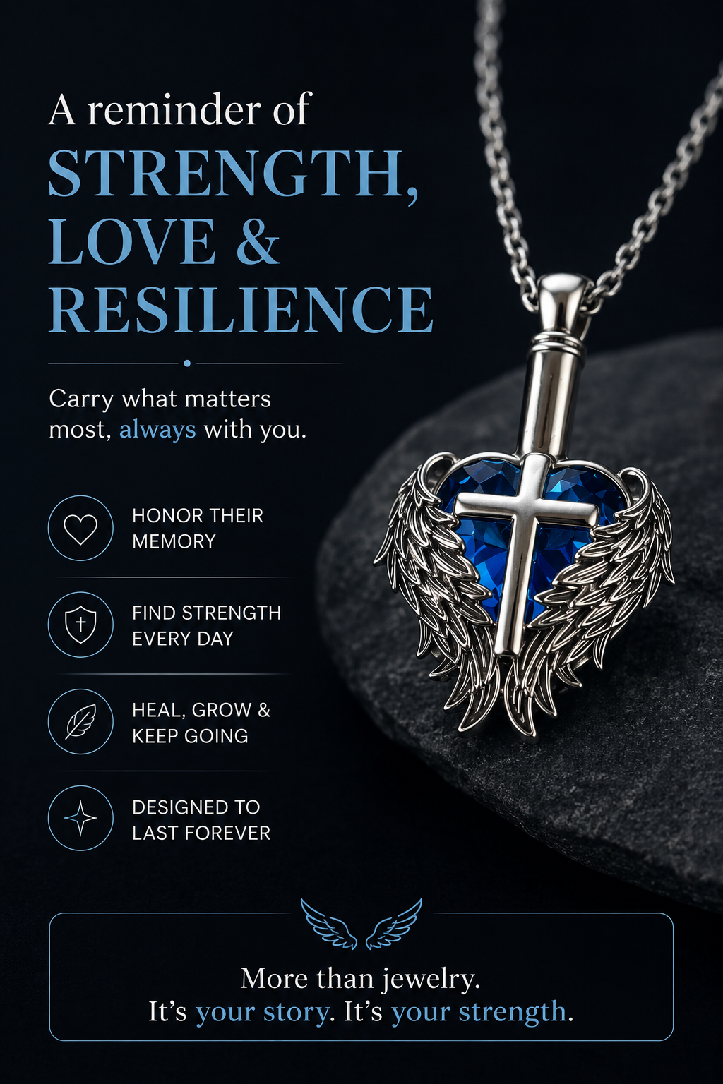 Cross Necklace with Interlaced Wings
