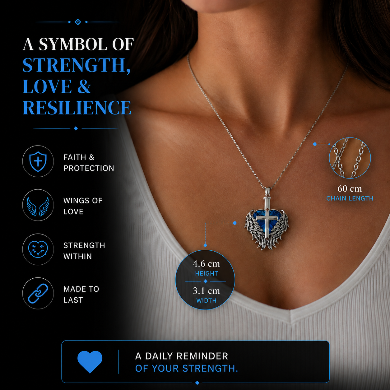 Cross Necklace with Interlaced Wings