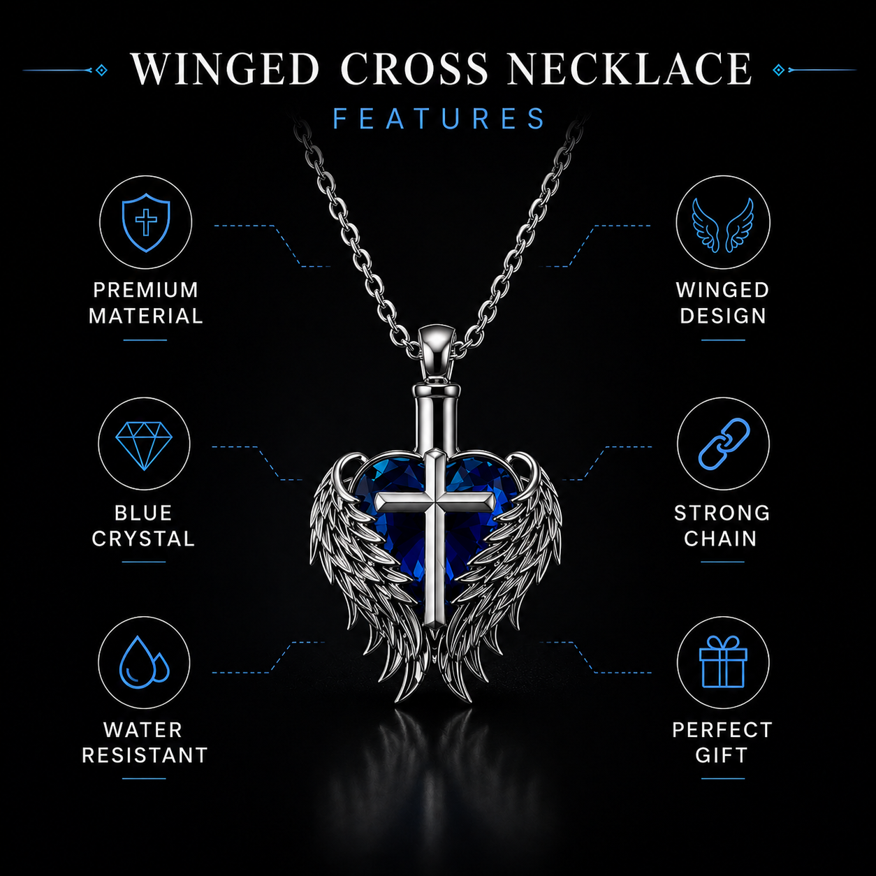 Cross Necklace with Interlaced Wings